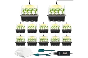 LYDTICK 12-Set Seed Starter Tray with Grow Light, Seed Starting Trays Kits with Timing Controller Adjustable Humidity Domes Heightened Lids(12-Cells Per Tray)