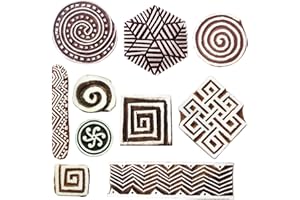 Royal Kraft Wooden Stamps for Block Printing on Saree Border, Textile, Clay, Pottery, Tattoo (Set of 10) MXtag0010