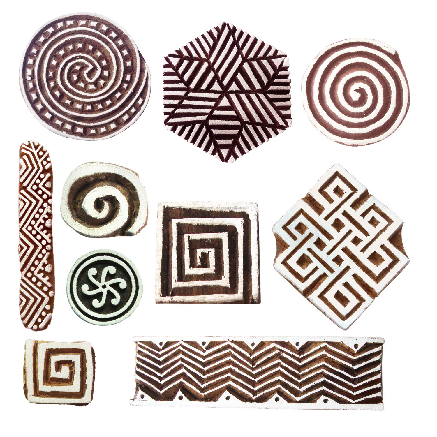Royal Kraft Wooden Stamps for Block Printing on Saree Border, Textile, Clay, Pottery, Tattoo (Set of 10) MXtag0010