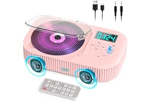 Greadio Portable CD Player with Speakers – Rechargeable Bluetooth Pink CD Player for Kids & Car, 2000mAh Anti-Skip, FM Radio/USB/AUX/Remote Control, Stereo Sound, Timer