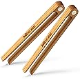 Mr.Art Wood Magnetic Wooden Toaster Kitchen Tongs (Pack of 2), 8.7" Length - Made in Europe, 100% Natural One-Piece Ash Wood