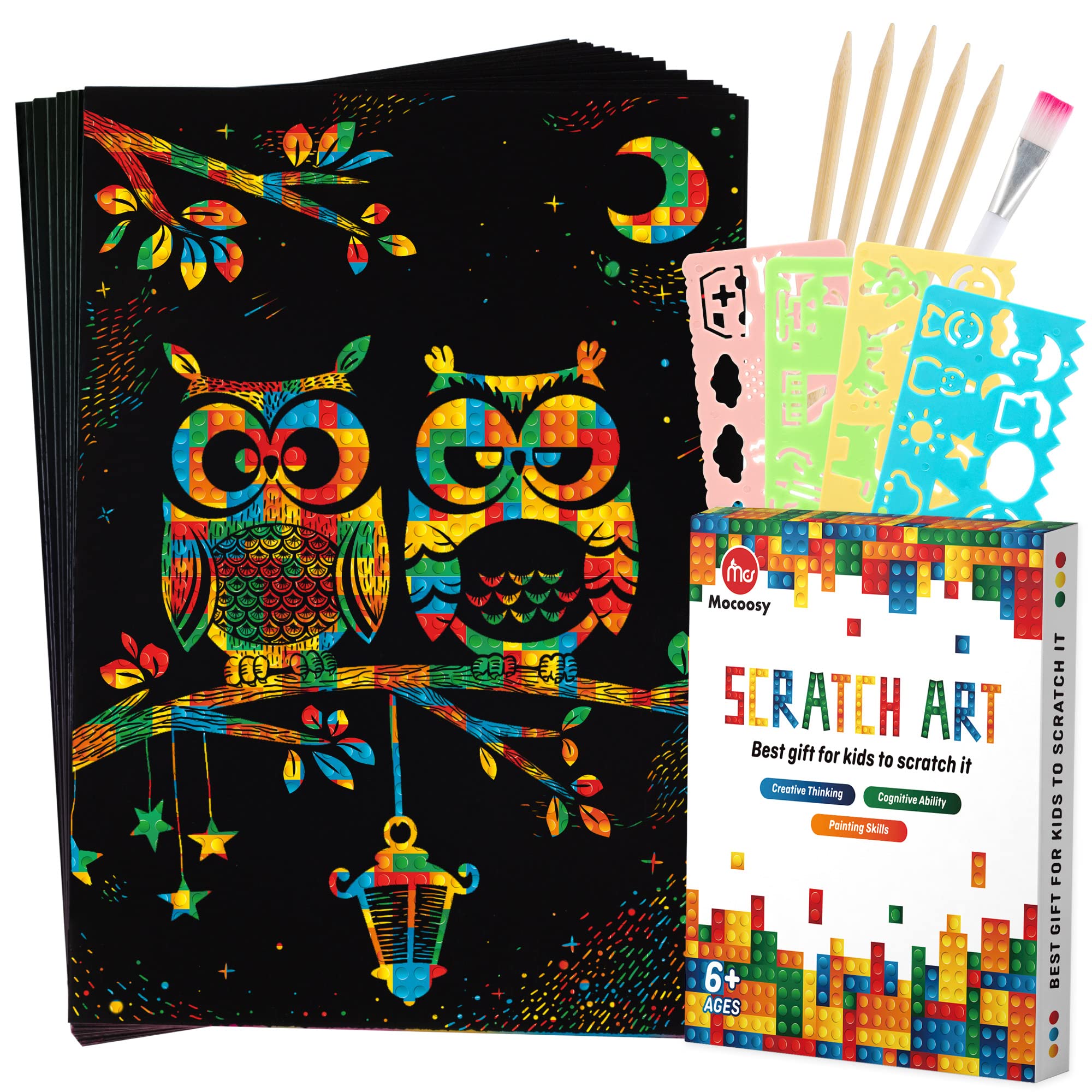 60 Pcs Scratch Art Paper for Kids, Rainbow Magic Scratch Off Paper Sheets Set, Black Scratch Pads Note Arts and Crafts Kit for Kids Party Games Activities Christmas Birthday Gift for Ages 3-12