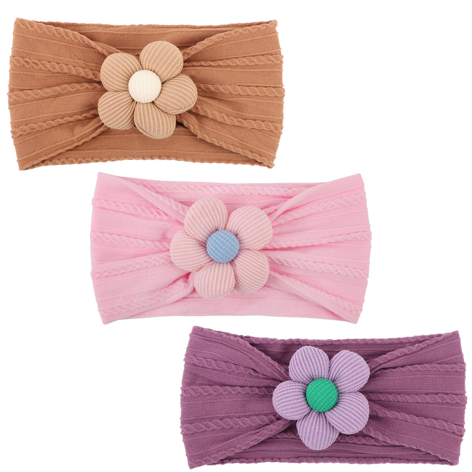 DRESHOW 3 Pack Girls Flower Headbands Stretchy Nylon Headbands Handmade Hair Accessories for Newborn Infant Toddlers Kids
