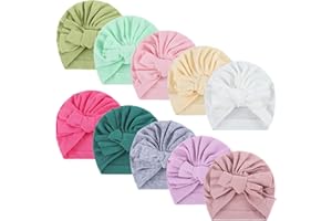 Velmitten 10 Pcs Preemie Hats Cotton Preemie Caps Bows Turban Premature Baby Boys Girls Hospital NICU Hat