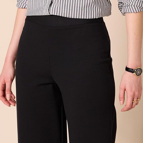 AMAZON ESSENTIALS WOMEN’S DRESSY CROPPED WIDE LEG PULL-ON PANTS, BLACK, X-LARGE
