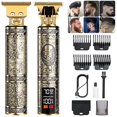 Professional Beard Trimmer for Men, Hair Clippers with 4 Limit Combs, Cordless Rechargeable with LCD Display, Approaching Zero Gapped Cutting Grooming Kit