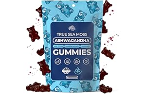 TrueSeaMoss Ashwagandha Gummies for Women & Men – Vegan Formula with Sea Moss, Bladderwrack & Burdock Root – Non-GMO, Gelatin-Free – 60 Gummies (30-Day Supply), Made in USA