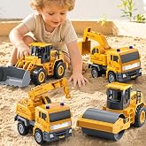 KukuFun 4-Pack Construction Truck Sand Toys for Boys Kids Toddlers 1-3 2-4 3-5, Sand Trucks for Sandbox with Excavator, Construction Vehicle Bulk Set Toys Gifts for 1 2 3 4 5 + Year Old Boys Girls