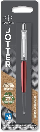 Parker Jotter Ballpoint Pen Kensington Red Medium Blue Quinkflow Refill