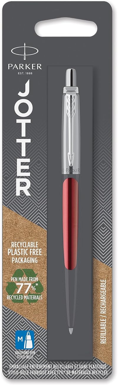 Parker Jotter Ballpoint Pen Kensington Red Medium Blue Quinkflow Refill