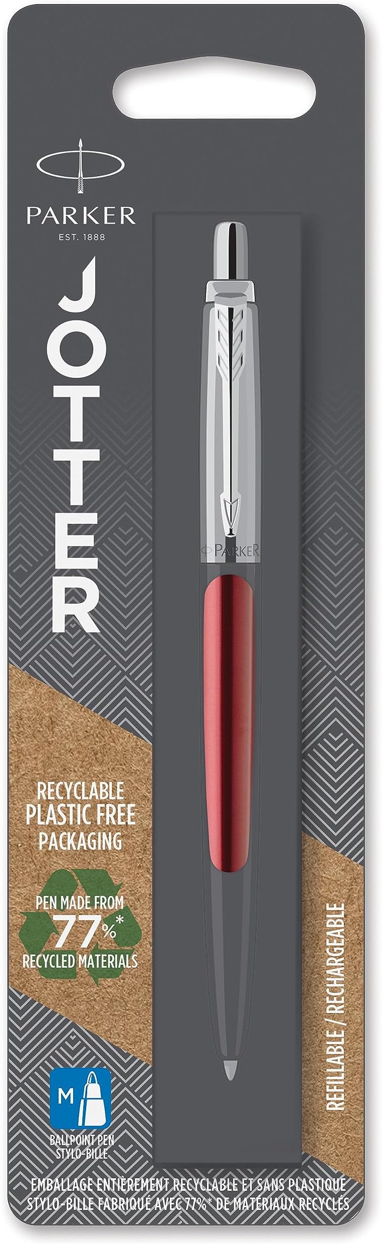 Parker Jotter Ballpoint Pen Kensington Red Medium Blue Quinkflow Refill