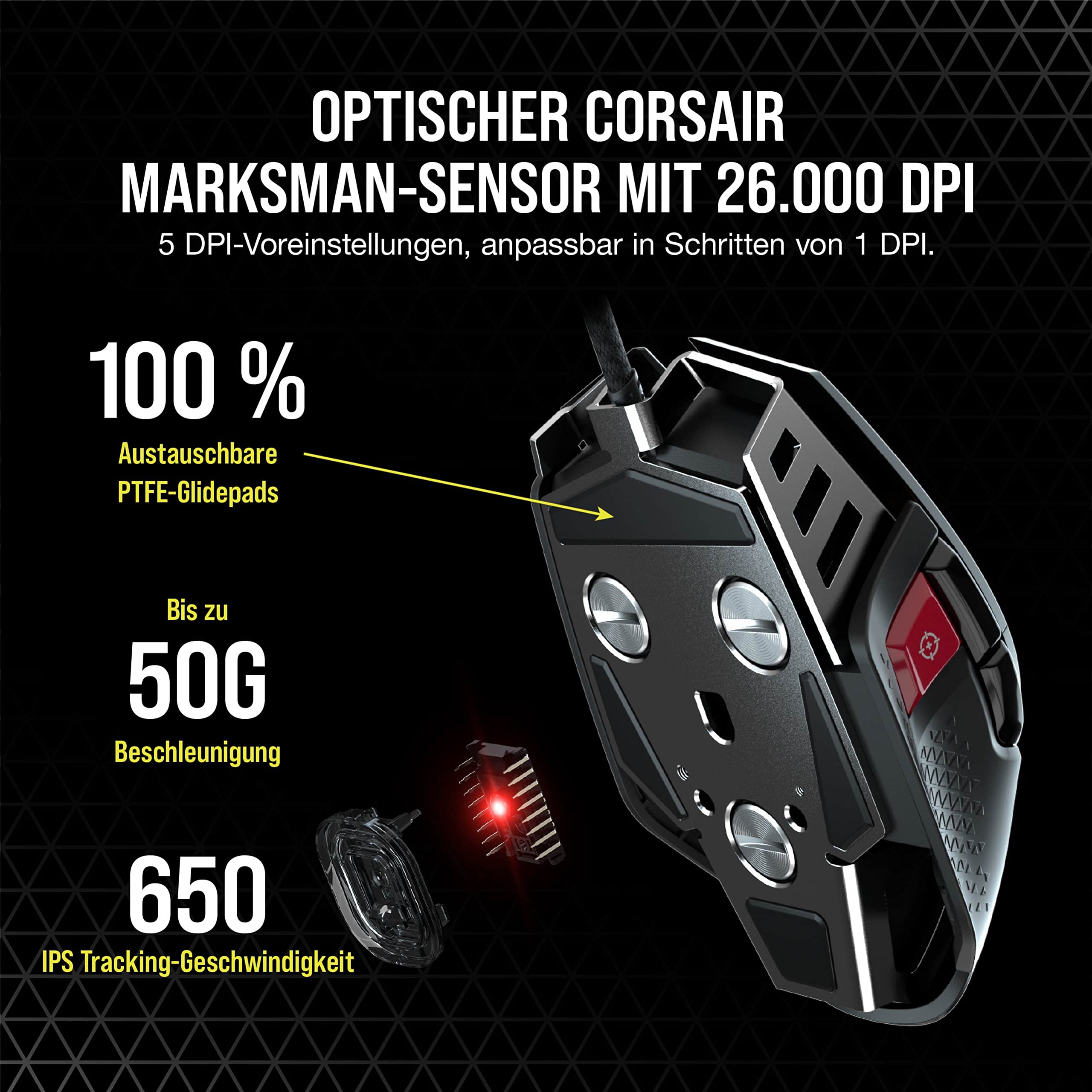 CORSAIR M65 RGB ULTRA Wired Tunable FPS Gaming-Maus - 26.000 DPI - Optische Schalter - Gewichtssystem - AXON Hyper-Processing-Technologie - iCUE-Kompatibel - PC, Mac, PS5, PS4, Xbox - Schwarz 4