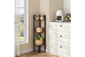 Tajsoon Small Corner Shelf Stand 3 Tier 39.6" Industrial Corner Display Shelf Shelving Unit, Corner Tables for Small Spaces, Bedroom, Living Room, Office, Kitchen, Rustic Brown