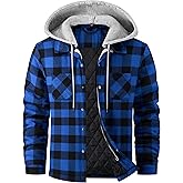 WULFUL Men's Cotton Plaid Shirts Jacket Fleece Lined Flannel Shirts with Hood