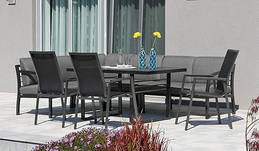 Amazon De Aluminium Garten Sitzgruppe Essgruppe Mit Eckbank Tisch Und 3 Stuhlen