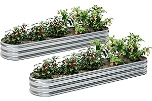 KFN 2pcs Galvanized Raised Garden Bed,Raised Garden Bed-Oval Metal Garden Bed,Large Planter Raised Bed Outdoor,Garden Box for Vegetables,Flower,herb,8FT