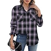 Deer Lady Womens Smocked Cuffed Long Sleeve Plaid Flannel Shirts Casual Button Down Shirt Buffalo Boyfriend Blouse Top