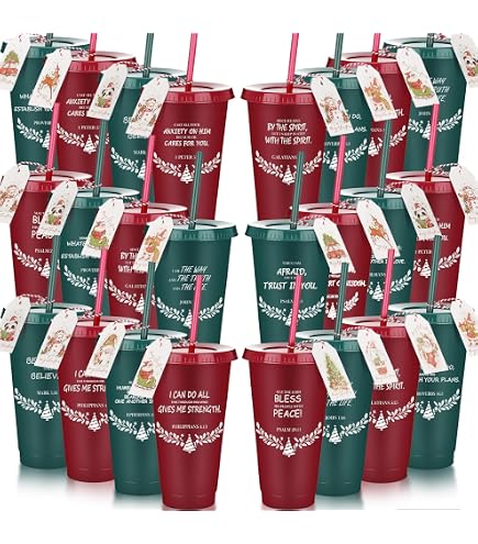 Vasos Cristianos Con Versículos Bíblicos - 24 Oz, Tapas Y Popotes, Pack De 30, Colores Variados