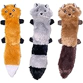 ZippyPaws Skinny Peltz No Stuffing Dog Toy Pack to Keep Them Busy - 11" | For Small and Medium Dogs, Squeaky Pet Toys, Unstuffed Chew Toys, Soft Plush Variety Pack, Fox, Raccoon, and Squirrel