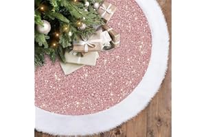 Dremisland Pink Christmas Tree Skirt 36 Inch Sequin Christmas Tree Skirt Luxury Faux Fur Tree Skirts Plush Christmas Decorati
