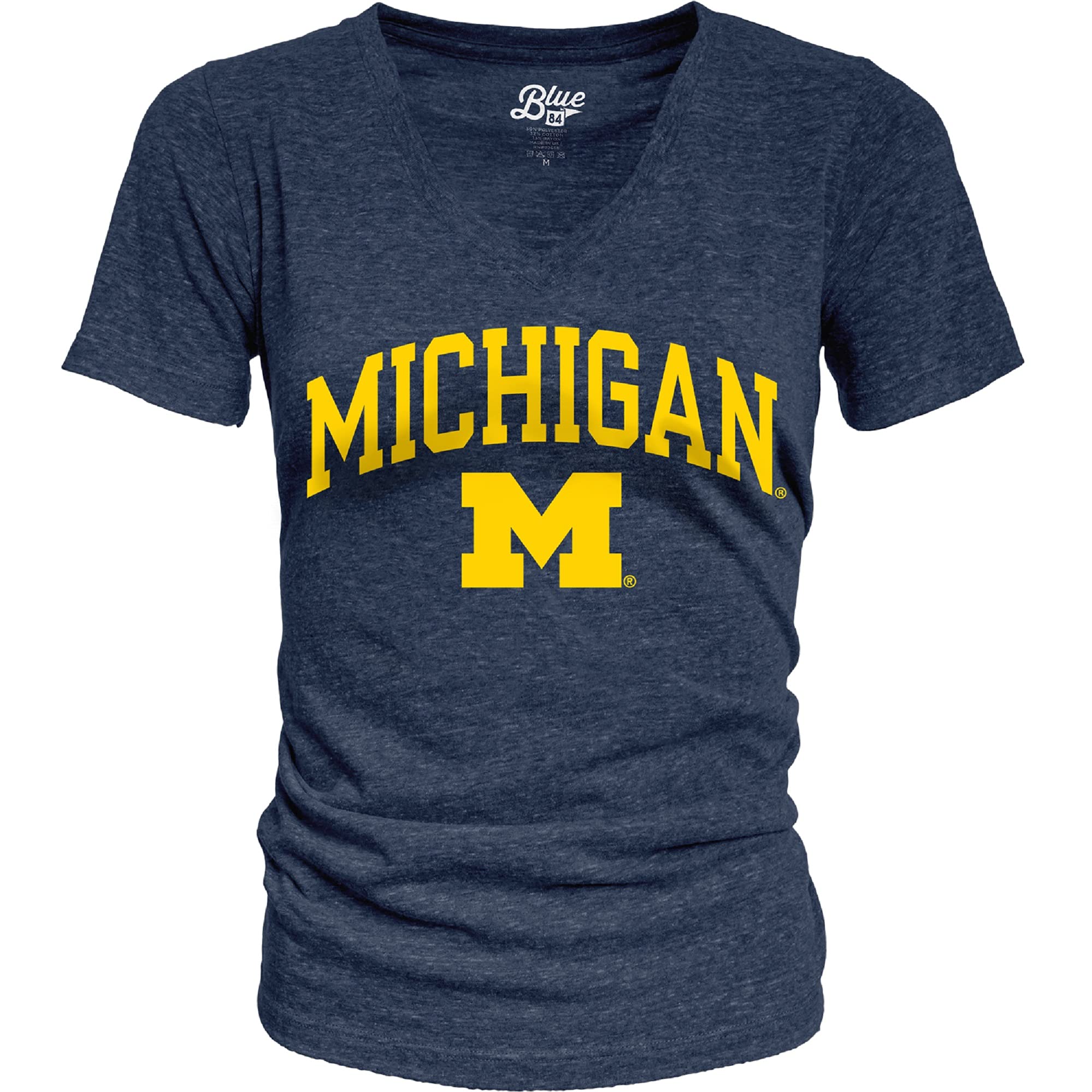 Photo 1 of Blue 84 Women's Michigan Wolverines Heathered Team Color Confetti T Shirt, Michigan Wolverines Navy, Medium