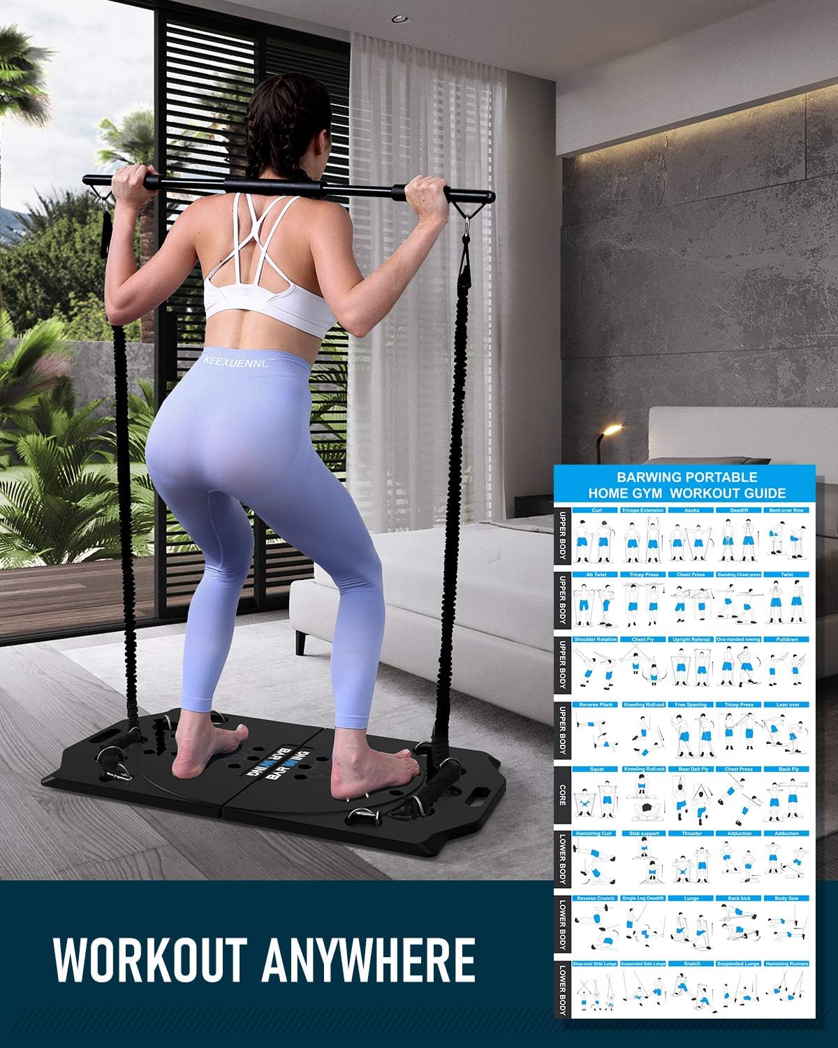 BARWING Portable Home Gym Full Body Workouts Equipment Resistance Workout Set for Home, Office or Outdoor with Resistance Bands and Fitness Board Push-up Handle : Sports & Outdoors