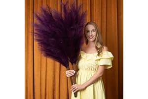 EVODIS Pampas Grass Decor Tall, 43"/110cm Faux Pampas Grass 6 Stems Large Pompass Grass Branches Tall Bulk Boho Flower Arrangement for Home Room Wedding Party Decor(Purple)