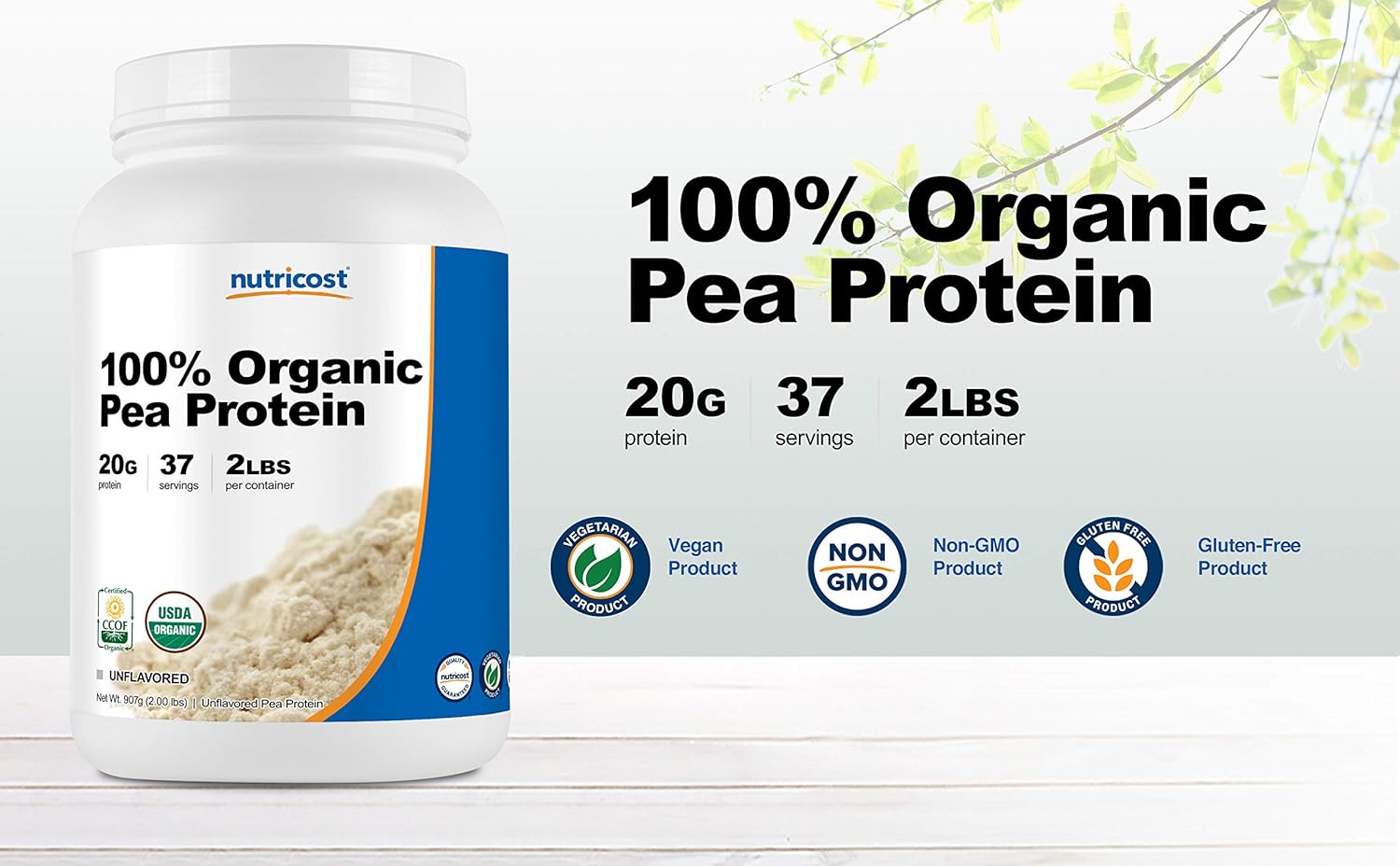 Nutricost Organic Pea Protein Isolate Powder (5LBS) - Unflavored, Certified USDA Organic, Protein from Plants, Vegan Friendly, Gluten Free, Non-GMO: Health & Personal Care