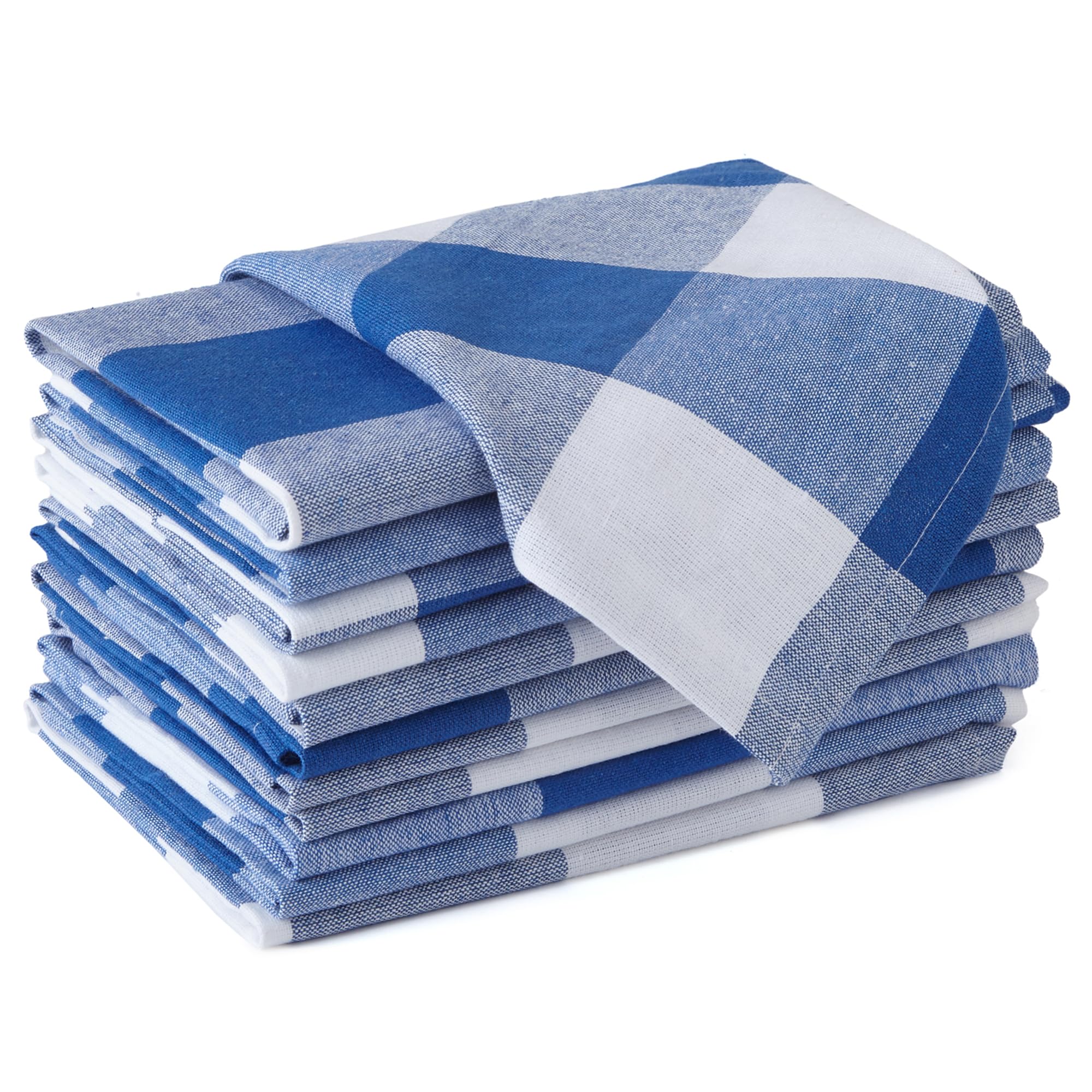 Encasa XO Cotton Cloth Napkins Set of 12, 17"x17" | Washable & Reusable Dinner Napkins White & Buffalo Blue Checks Table Napkins for Farmhouse, Wedding, Holiday, Party & Everyday Dining