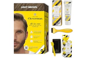 Cleverman Hair & Beard Dye Kit for Men, All-in-One Reusable Mens Hair Color, Natural Gray Coverage, Ammonia-Free Beard Mustache Dye for Men (Light Brown)