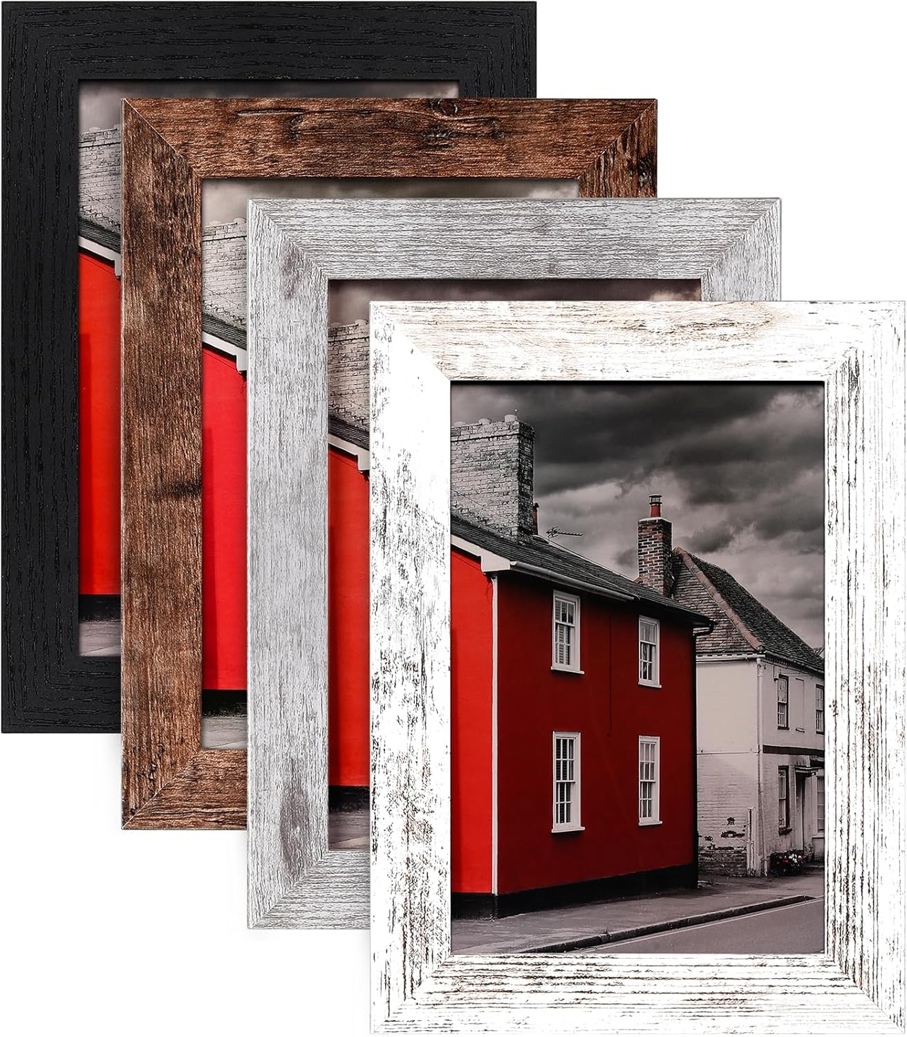 Photo Albums, Frames & Accessories - LANDNEOO 4x6 Picture Frame Set of 4, Wood Farmhouse Style Frames, Display Pictures 3x4.5 with Mat or 4x6 Without Mat for Wall Mounting or Table Top Display, Multicolour