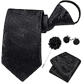 Hi-Tie Zipper Ties for Men Pre-tied Tie Set Lapel Pin Pocket Square and Cufflinks Formal Business Wedding Adjustable Necktie