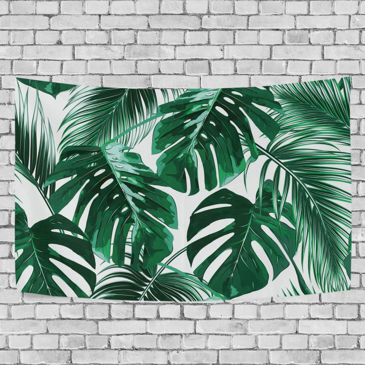 Tropical Green Palm Leaves Pattern Tapestry, Customized 3D Home Decorative Wide Wall Hanging Carpet Blanket for Bedroom Living Room Dorm, 60" X 40"