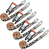 VULCAN Ratchet Strap with Wire Hooks - 2 Inch x 15 Foot - 4 Pack - Silver Series - 3,300 Pound Safe Working Load