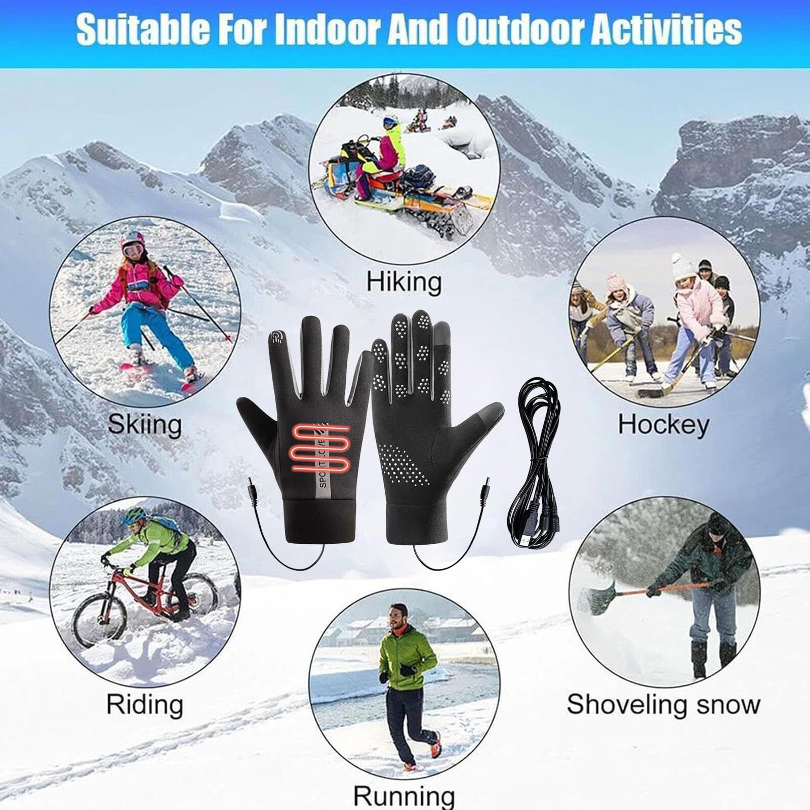 Cheyubny Heated Gloves for Men Women Winter Full Finger Hand Warmers Electric Heated Gloves for Cold Weather Outdoor Sports (Black)