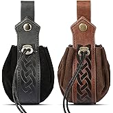2 Pcs Medieval Faux Leather Pouch Portable Drawstring Purse Medieval Belt Pouch Vintage Renaissance Belt Pouch Dice Bag for Men Women Costume Accessories (Black, Brown)