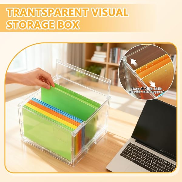 NOOING FILE ORGANIZER BOX WITH LID, HANGING FILING FOLDER ORGANIZER FOR DOCUMENT STORAGE WITH PLASTIC SLIDE, LETTER-SIZE FILE HOLDER FILING BOX FOR OFFICE/HOME/DECOR/（3PACK）