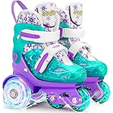 Adjustable Roller Skates for Kids Girls Ladies with Light Up Flash Wheels(Age 3-9),Three-Point Type Balance,Gift Box Packing for Toddlers,Children