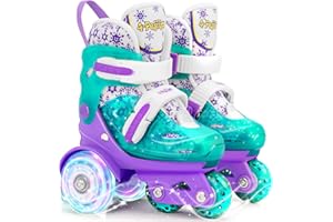 4-PEJIIJAR Adjustable Roller Skates for Kids Girls Ladies with Light Up Flash Wheels(Age 3-9),Three-Point Type Balance,Gift Box Packing for Toddlers,Children