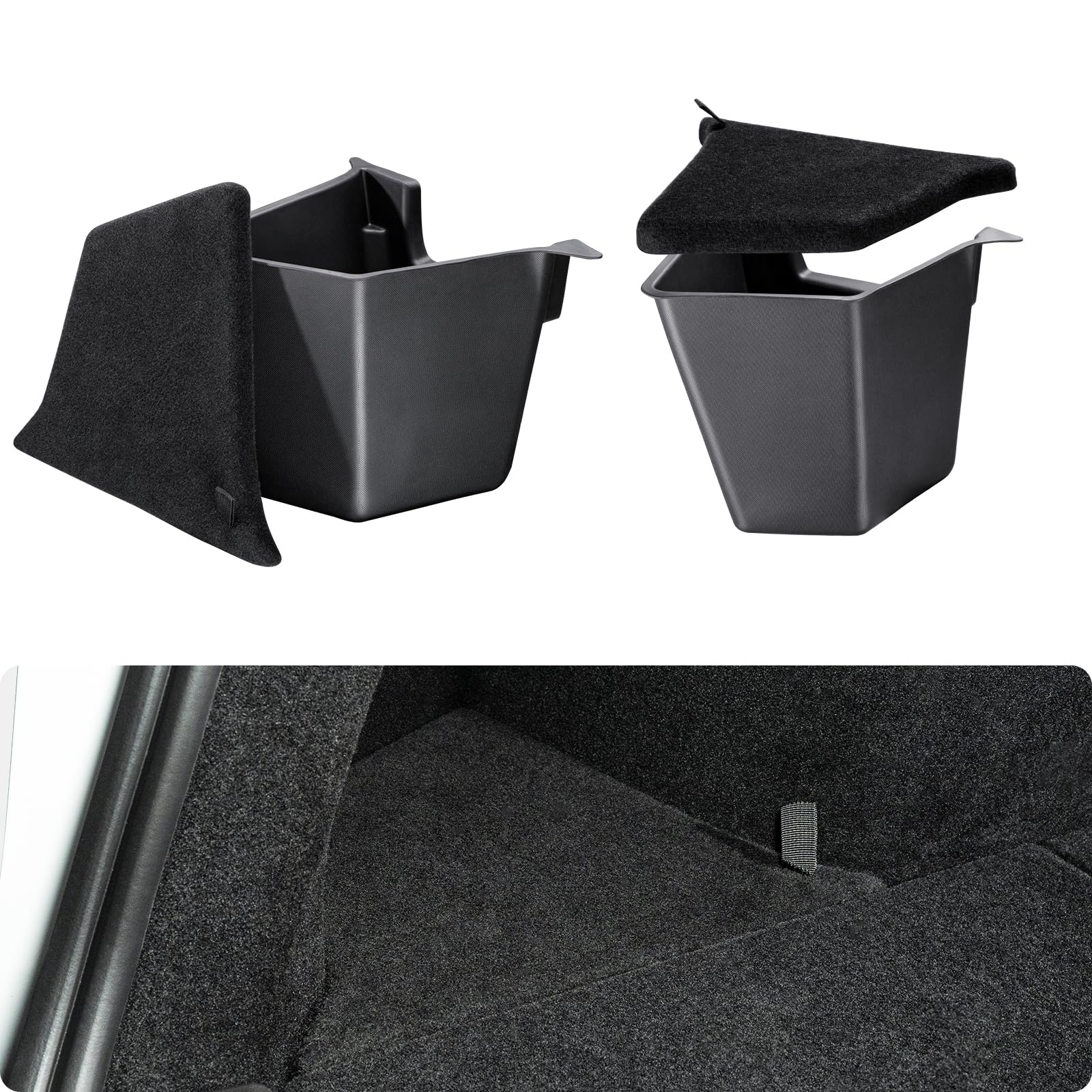 Photo 1 of BASENOR 2025 2026 Tesla Model Y Trunk Storage Bins, Trunk Organizer with Carpeted Lid, Rear Trunk Side Storage Box for Model Y Refresh (Juniper) Interior Accessories
