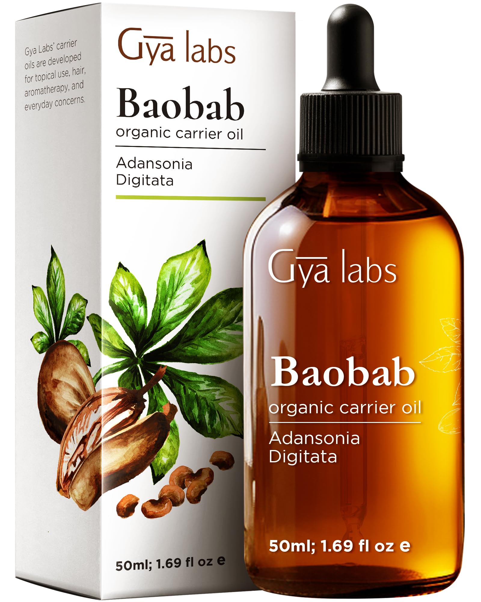 Gya Labs Organic Baobab Oil for Skin - Natural & Pure Baobab Oil for Hair Growth - Cold Pressed Baobab Oil for Face, Comforting & Nourishing (50ml)