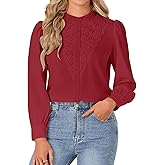 Rooscier Women's Lace Mock Long Sleeve Button Down Elegant Blouse Shirt Top Fall Clothes