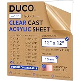 Duco 1/8" Clear Cast Acrylic Sheet, 12"x12" Plexiglass Sheet, 1 Pack | Stronger Than Glass, Laser Cutting &amp; Engraving, UV-Stable, Durable &amp; Shatter-Resistant Acrylic Board for Windows, Signs, DIY
