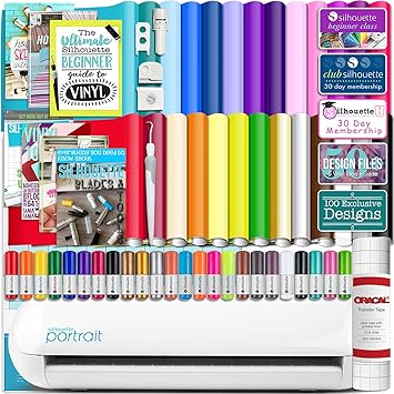 Silhouette Portrait 2 Cameo Mini Electronic Cutting Machine With Auto Adjusting Blade And Bluetooth Oracal 651 Vinyl Guides Sketch Pens And More