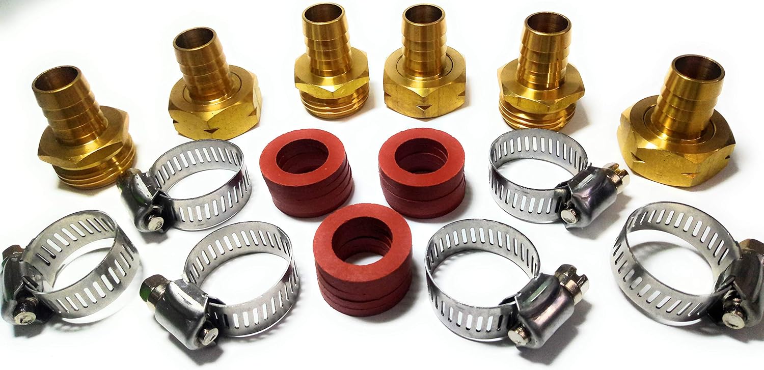 Solid Brass 5/8" Garden Hose Repair Mender Kit, 3 Male + 3