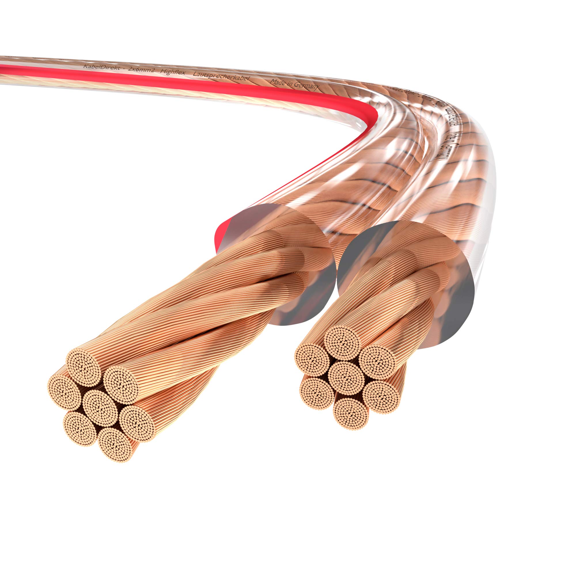 KabelDirekt – Pure Copper Stereo Audio Speaker Wire & Cable – Made in Germany – 2x6mm² – 15m – (For Hifi Speakers and Surround Sound Systems, Pure Copper, with polarity markings)