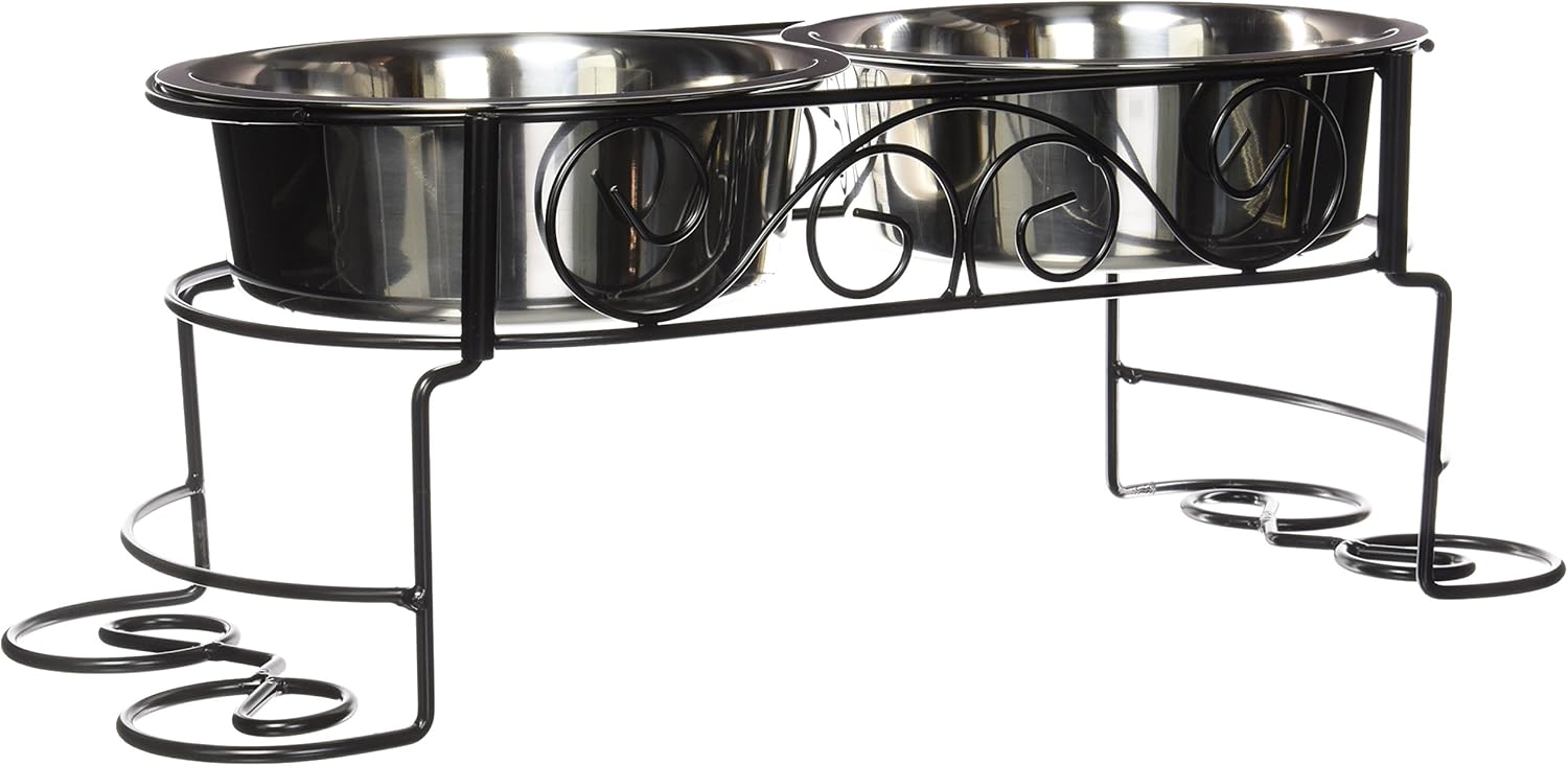 SPOT Mediterranean Double Diner Elevated Pet Bowls | Elevated Dog Feeder | Dog Feeder For Small Dogs | Elevated Dog Feeder For Medium Dogs | Elevated Dog Feeder For Large Dog |Stainless Steel Bowls