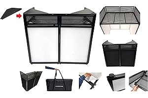 CEDARSLINK Jumbo 53" Wide DJ Event Facade White/Black Scrim Booth Two Top Corner Table Tops 23"x53" Table! Padded Carrying Case! All Aluminum Build!