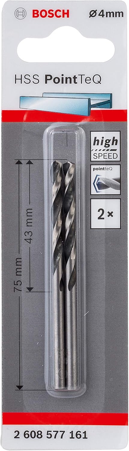 Bosch Professional 2-piece PointTeQ HSS Twist Drill Bit (for Metal 4 x 43 x 75 mm, Accessories for Drill Driver)
