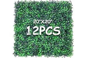Decwin 12 Pieces 20” X 20” (33.3 Sq.Ft) Artificial Hedge Boxwood Panels UV Protected Boxwood Hedge Grass Wall Green Greenery Plant Mats Backdrop Panels for Indoor Outdoor Garden Backyard Fence